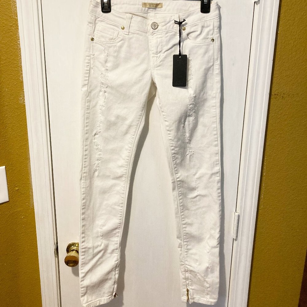 Guess women's size 26 rip distressed ankle zip retro accessory stretchy jeans